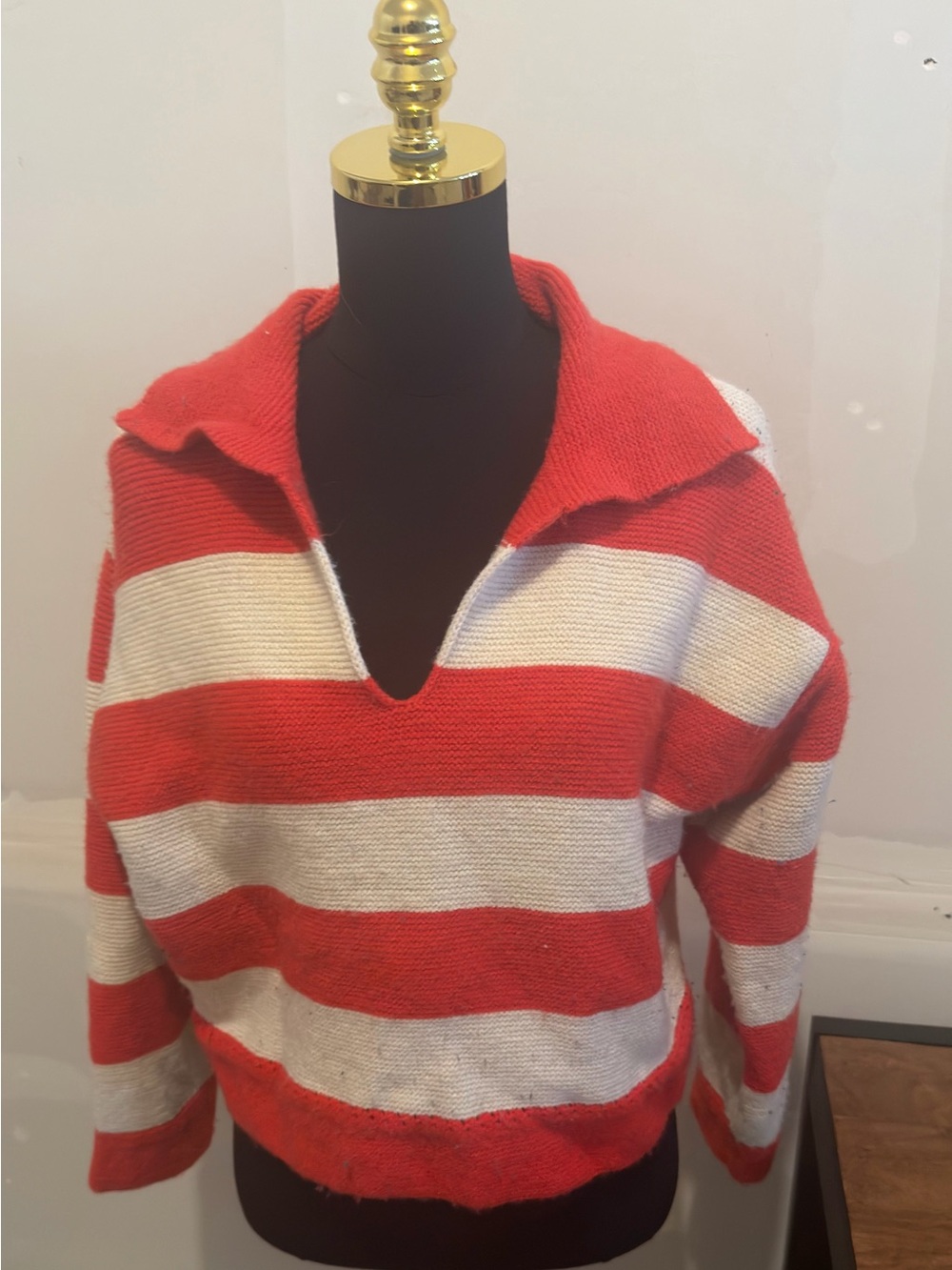 Alter’d State Striped Red and White V-Neck Women's Sweater